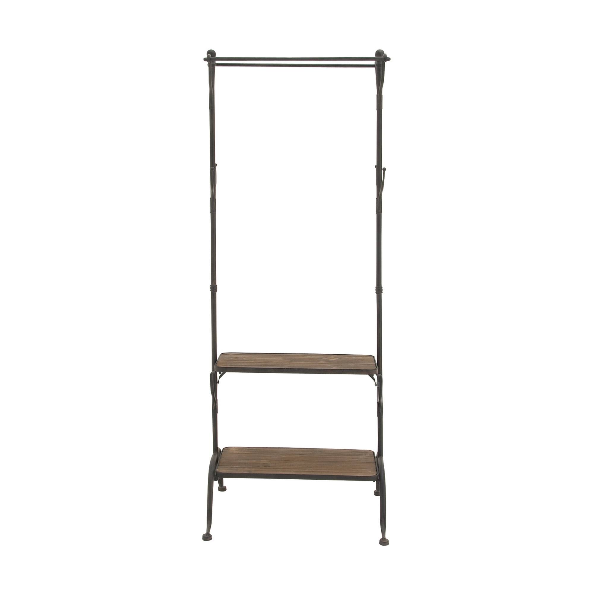 72" Black Metal & Wood Industrial Coat Rack